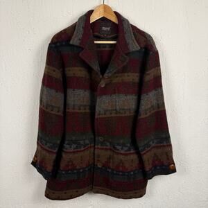 Vintage 90s Wool Aztec Jacket Coat Medium Southwest Pattern Boho Fall Womens